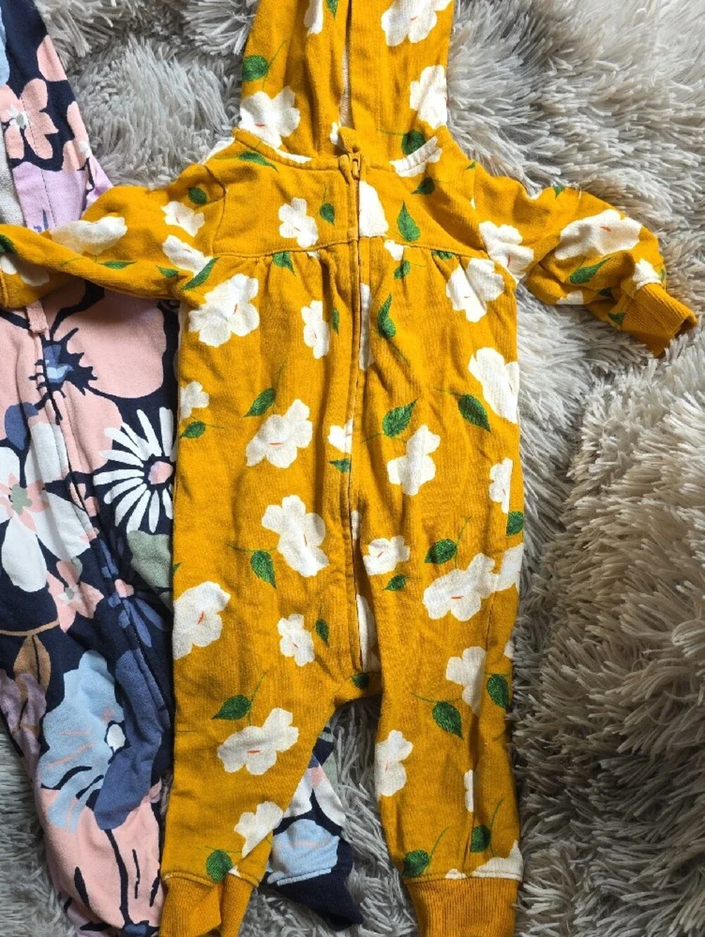 Carter's Floral Navy-Pink & Mustard Hooded Jumpsuit Set